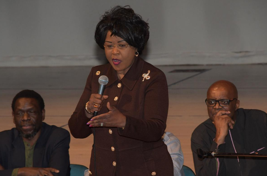 Screen Shot 2019-04-12 at 11.48.59 AM African Union Ambassador Arikana Chihombori-Quao speaks at a panel discussion during the Pan African Development Conference at DSU Thursday afternoon (Courtesy of Delaware State University)