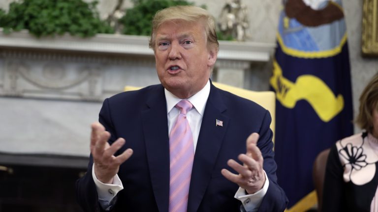 President Trump repeated his false claim that the Obama administration had a policy of separating families at the border. (Evan Vucci/AP)