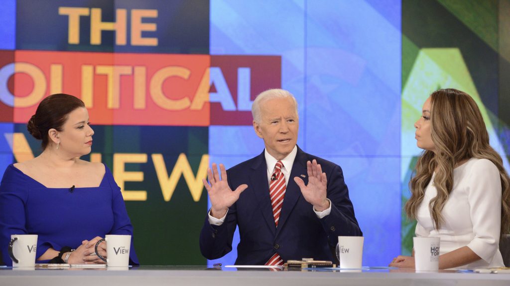 Democratic presidential candidate and former Vice President Joe Biden appears on The View on Friday, where he was asked about criticism from Anita Hill and accusations of unwanted touching. Democratic presidential candidate and former Vice President Joe Biden appears on The View on Friday, where he was asked about criticism from Anita Hill and accusations of unwanted touching. (Lorenzo Bevilaqua/ABC via AP)