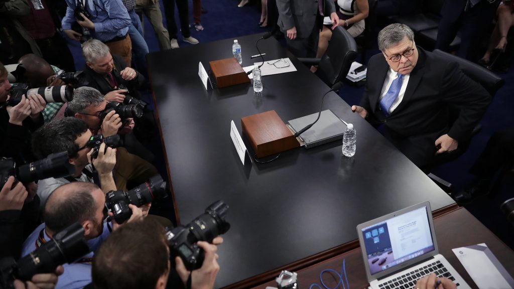 Attorney General William Barr arrives to testify about the Justice Department’s FY 2020 budget request before a subcommittee of the House Appropriations Committee on Capitol Hill Tuesday in Washington, D.C. Attorney General William Barr arrives to testify about the Justice Department's FY 2020 budget request before a subcommittee of the House Appropriations Committee on Capitol Hill Tuesday in Washington, D.C. (Chip Somodevilla/Getty Images)