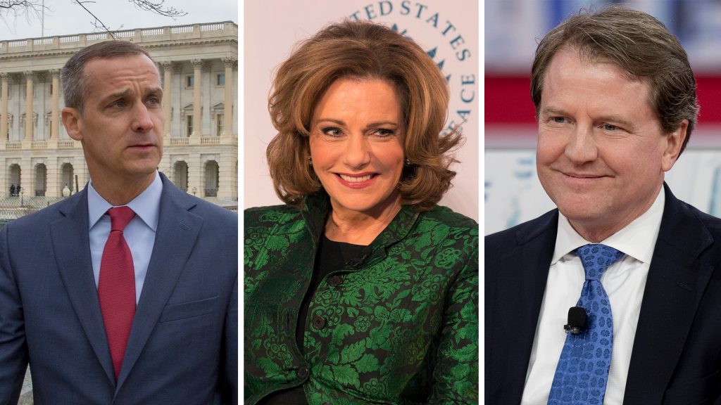 Former Trump campaign manager Corey Lewandowski (left), former deputy national security adviser designate Kathleen Troia “K.T.” McFarland and former White House counsel Don McGahn were named in Robert Mueller’s report as people who did not carry out President Trump’s asks. Former Trump campaign manager Corey Lewandowski (left), former deputy national security adviser designate Kathleen Troia