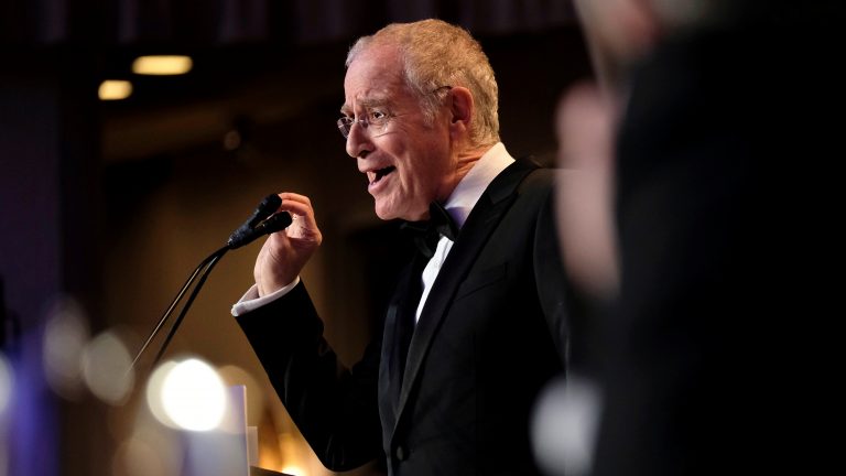 Author and historian Ron Chernow speaks at the annual White House Correspondents' Association dinner in Washington, D.C., on Saturday.