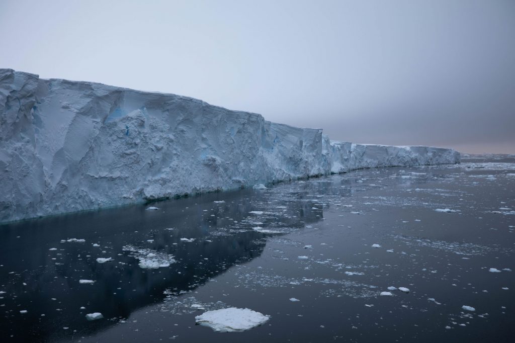 2019-02-28-Thwaites-05-Edited-7645 The front face of Thwaites Glacier rises an estimated 60 feet to 75 feet above water in the areas where it is most intact. Roughly 90% of an ice shelf typically sits below the water line. (Carolyn Beeler/The World)