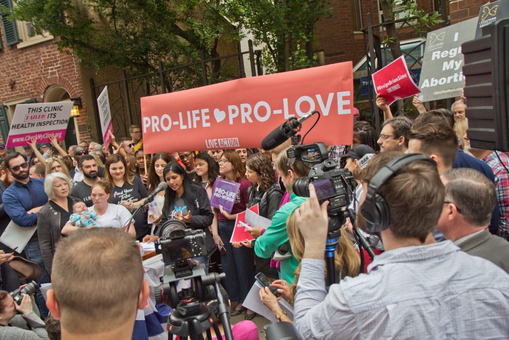 2019 05 10 anti abortion protest-4 Protestors called for Representative Brian Sims to resign outside the Planned Parenthood Clinic on Locust Street in Center City Friday morning.(Kimberly Paynter/WHYY)