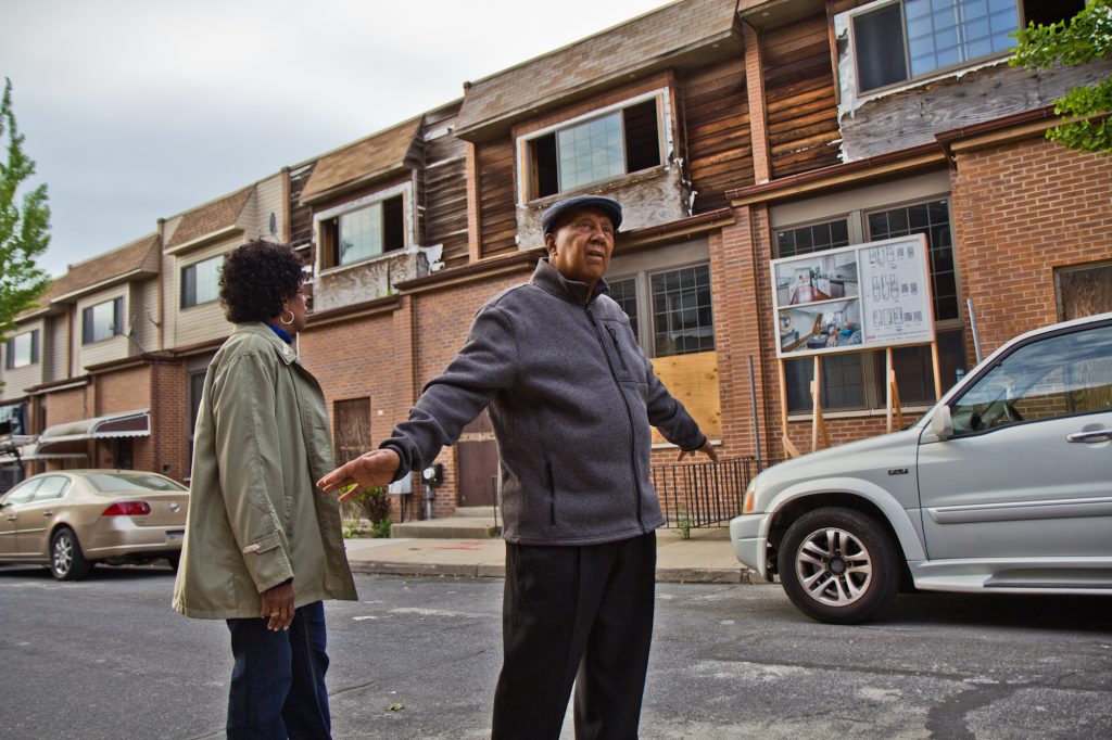 2019 05 10 move renovation-3 Gerald Renfrow and his wife Connie have stayed on the block despite many of their neighbors taking buyouts from the the city and are looking forward to more activity. (Kimberly Paynter/WHYY)