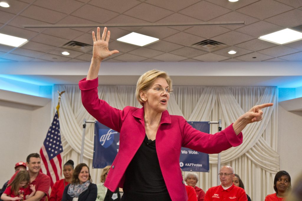 2019 05 12 elizabeth warren-2 U.S. Sen. Elizabeth Warren, a 2020 presidential candidate, addresses teachers in Philadelphia on Monday, May 12. 2019. (Kimberly Paynter/WHYY)