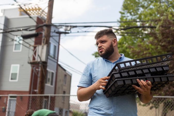 Jose Gonzalez has volunteered to establish Garden Esquina, showing up to work days starting last August. (Angela Gervasi for WHYY)