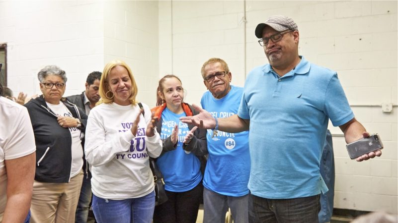 Pennsylvania tate Rep. Angel Cruz speaks at the Juniata Park Boys and Girls Club after the 2019 Philadelphia Primary election voting results come in. (Natalie Piserchio for WHYY)