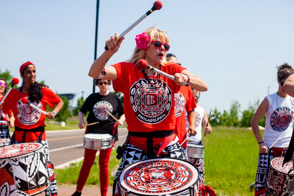 File photo: Members of the Afro-Brazilian band Batala perform at the Navy Yard during the Anti-Defamation League's Walk Against Hate Sunday morning. (Brad Larrison for WHYY)