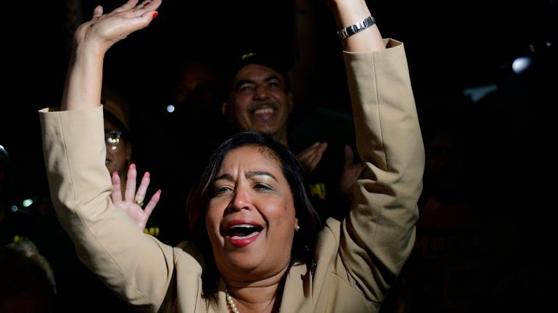 Maria Quiñones-Sanchez arrives at her victory party as she beats state Rep. Ángel Cruz in the race for the 7th Councilmanic district. (Bastiaan Slabbers for WHYY)