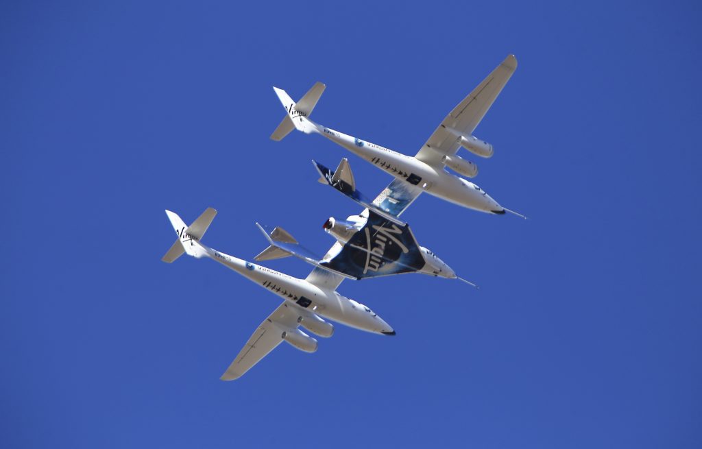 Virgin Galactic reaches Space during its 5th powered flight from Mojave, CA. Virgin Galactic's VSS Unity rocket plane flown into the atmosphere before launching Friday, Feb. 22, 2019, in Mojave, Calif. (Matt Hartman/AP Photo)