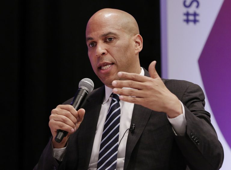 Democratic presidential candidate Sen. Cory Booker, D-N.J., answers questions during a presidential forum held by She The People on the Texas State University campus Wednesday, April 24, 2019, in Houston. (Michael Wyke/AP Photo)