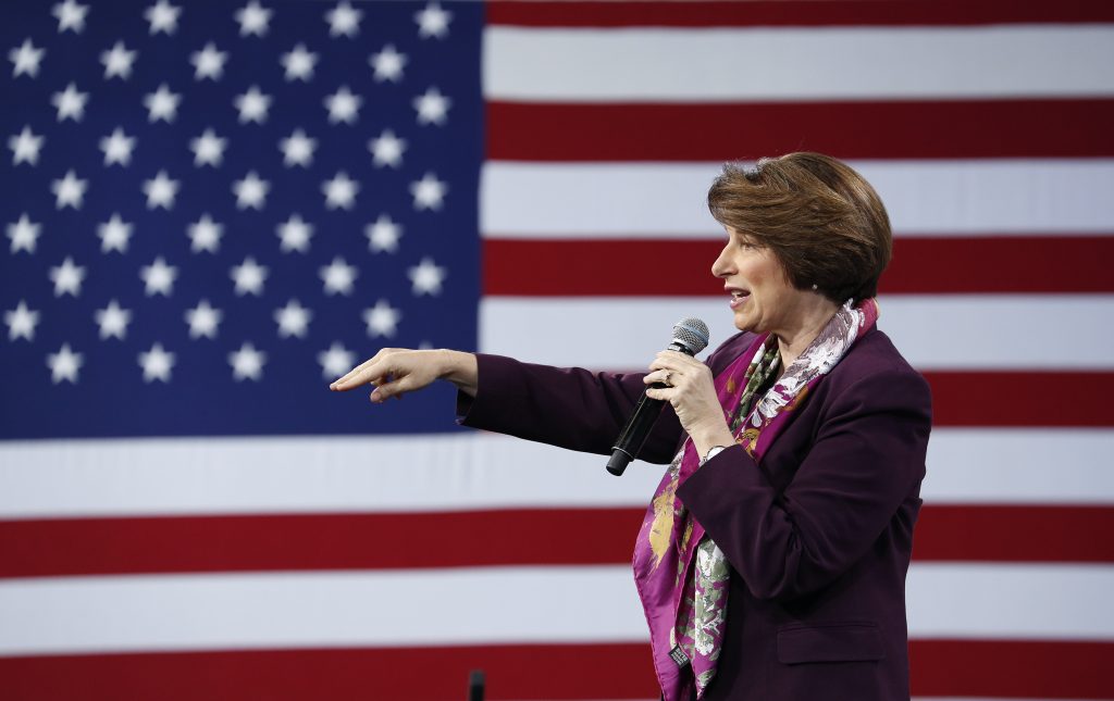 Election 2020 Democrats Democratic presidential candidate Sen. Amy Klobuchar, D-Minn., speaks at a Service Employees International Union forum on labor issues, Saturday, April 27, 2019, in Las Vegas. (John Locher/AP Photo)