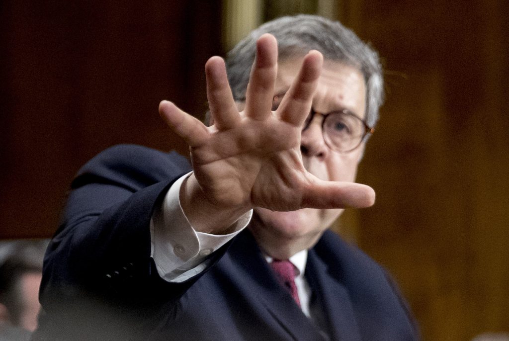 William Barr Attorney General William Barr testifies during a Senate Judiciary Committee hearing on Capitol Hill in Washington, Wednesday, May 1, 2019, on the Mueller Report. (AP Photo/Andrew Harnik)
