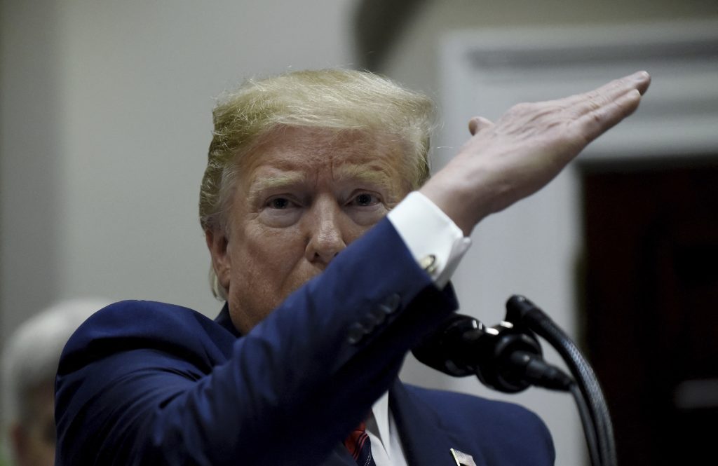 President Trump delivers remarks on ending surprise medical billing – DC U.S. President Donald Trump answers questions from reporters after delivering remarks on ending surprise medical billing in the Roosevelt Room of the White House May 9, 2019 in Washington, DC. (Olivier Douliery/Abaca/Sipa USA(Sipa via AP Images)