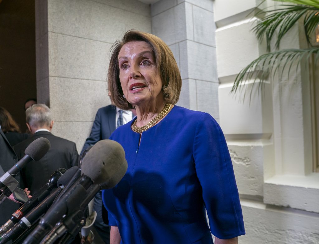 Nancy Pelosi Speaker of the House Nancy Pelosi, D-Calif., responds to reporters as she departs after meeting with all the House Democrats, many calling for impeachment proceedings against President Donald Trump after his latest defiance of Congress by blocking his former White House lawyer from testifying yesterday, at the Capitol in Washington, Wednesday, May 22, 2019. (AP Photo/J. Scott Applewhite)