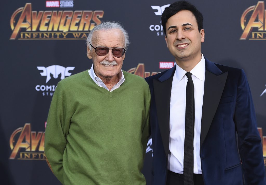 Stan Lee, Keya Morgan In this April 23, 2018, file photo, Stan Lee, (left), and Keya Morgan arrive at the world premiere of