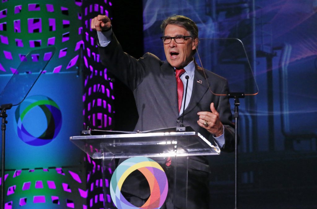 Rick Perry U.S. Energy Secretary Rick Perry speaks at an energy summit hosted by Utah Gov. Gary Herbert and attended by Wyoming Gov. Mark Gordon Thursday, May 30, 2019, in Salt Lake City. (AP Photo/Rick Bowmer)