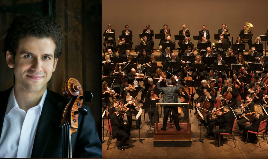 DSO Cellist 2 Cellist and sometimes filmmaker Nicholas Canellakis will solo as part of the Delaware Symphony Orchestra’s season finale performance “Roman Hollywood.” (Matt Dine/DSO (left); Joe del Tufo, Moonloop Photography (right))
