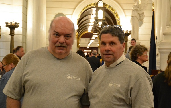 Dirk cropped Westmoreland County MH/ID administrator Dirk Matson, at right, recently traveled to the state capitol with people who receive mental health services through Pennsylvania's Medicaid Program, including John Herrmann of Greensburg, at left. Herrmann said he has bipolar disorder. (Brett Sholtis/Transforming Health)