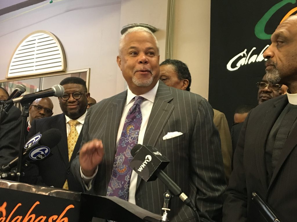 IMG_3087 State Sen. Anthony Williams receives an endorsement for mayor by the Black Clergy of Philadelphia and Vicinity. (Dave Davies/WHYY)