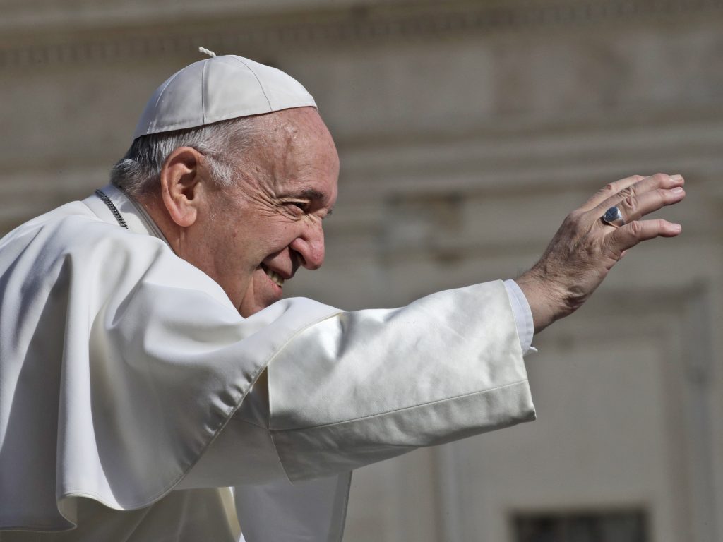 Pope Francis arrives for his weekly general audience on Wednesday in St. Peter’s Square at the Vatican. Pope Francis arrives for his weekly general audience
