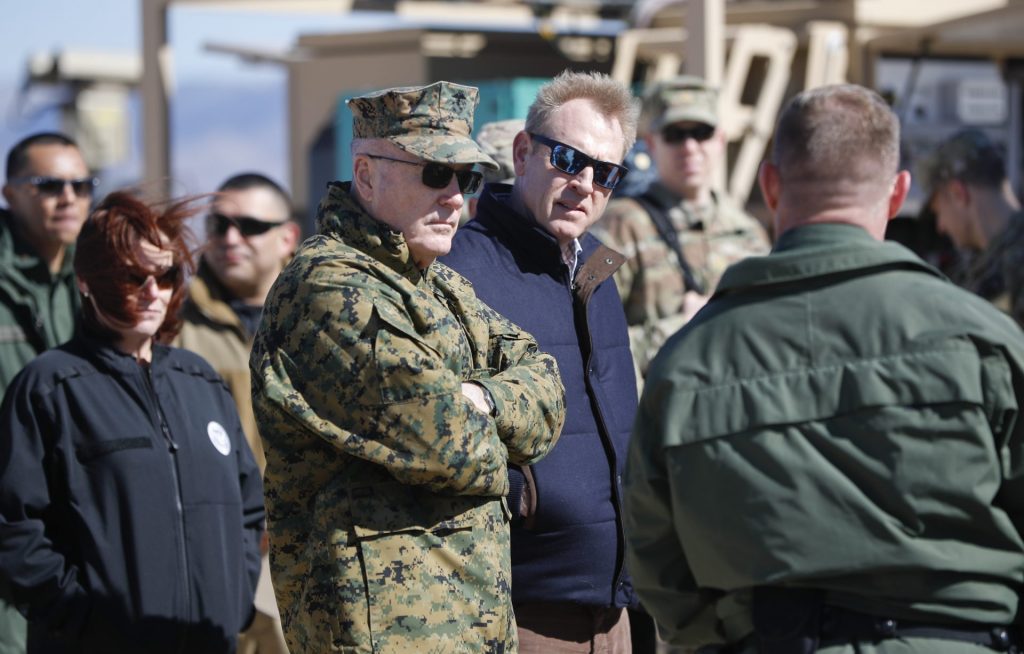 border_military_immigration-1920×1227 Acting Secretary of Defense Patrick Shanahan, center, and Joint Chiefs Chairman Gen. Joseph Dunford, left, tour the US-Mexico border at Santa Teresa Station in Sunland Park, N.M., Saturday, Feb. 23, 2019. (Pablo Martinez Monsivais/AP Photo)
