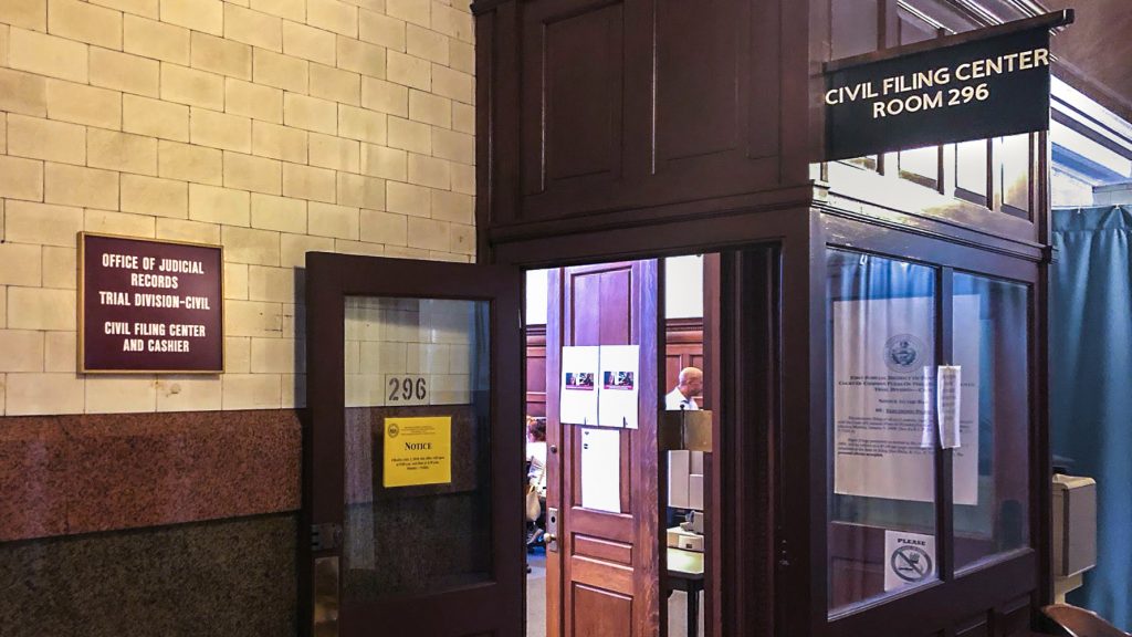 courts-filing Room 296 in City Hall, where civil court paperwork can be filed in person. (Max Marin/Billy Penn)