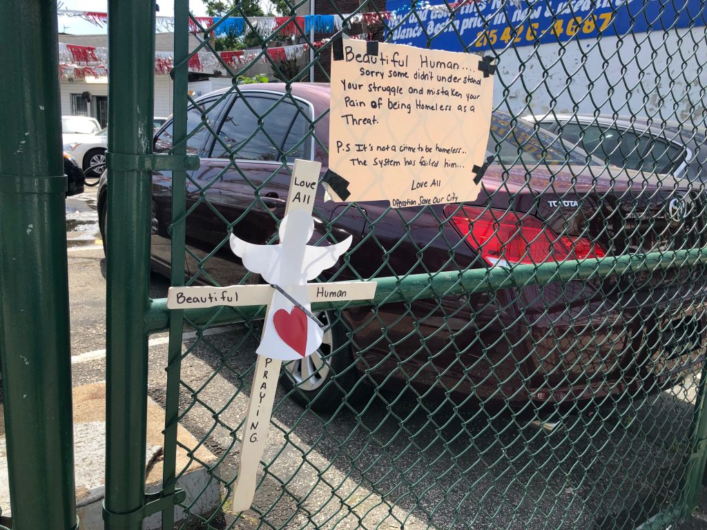 gandtioga A fence near the scene of Monday night's shooting at G and Tioga streets holds tributes to Joel Johnson. Police have identified Detective Francis DiGiorgio as the shooter. (Nina Feldman/WHYY)
