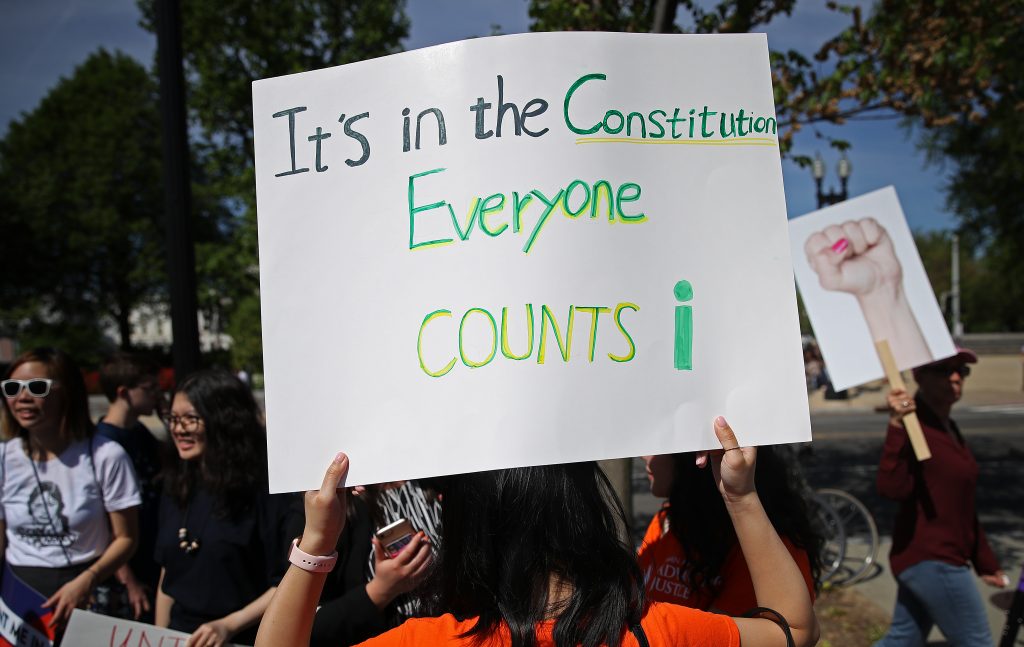 Protesters gather outside the U.S. Supreme Court in April as the justices hear oral arguments over the citizenship question the Trump administration wants to add to the 2020 census. Protesters gather outside the U.S. Supreme Court in April as the justices hear oral arguments over the citizenship question the Trump administration wants to add to the 2020 census.