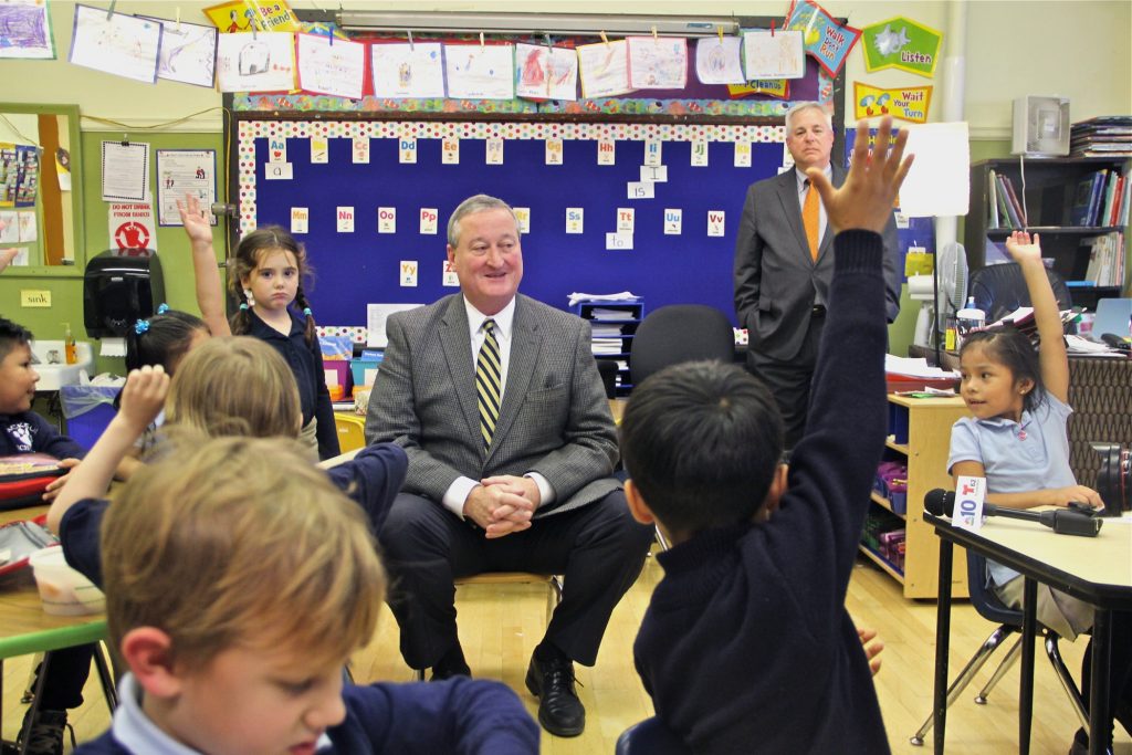 jim kenney kindergarten Philadelphia Mayor Jim Kenney visited a kindergarten class at Andrew Jackson Elementary School the day after being elected in 2015. (Emma Lee/WHYY)