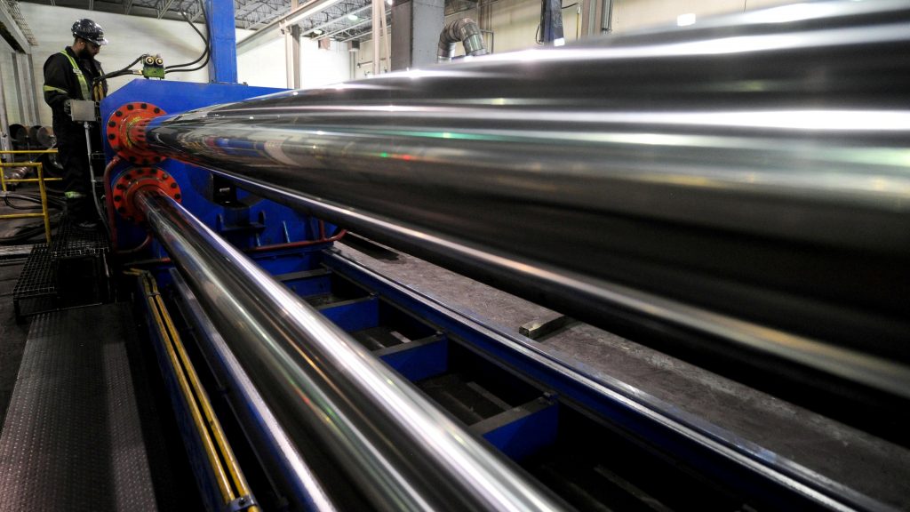 The U.S. is lifting tariffs on Canadian and Mexican steel imports, nearly a year after imposing the duties. Here, a worker is seen at Bri-Steel Manufacturing, which makes seamless steel pipes, in Edmonton, Alberta, Canada. The U.S. is lifting tariffs on Canadian and Mexican steel imports, nearly a year after imposing the duties. Here, a worker is seen at Bri-Steel Manufacturing, which makes seamless steel pipes, in Edmonton, Alberta, Canada. (Candace Elliott/Reuters)