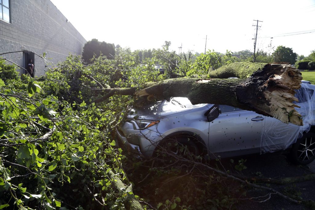 tornado_berks_county_may19-1920×1280 Downed tree limbs remain on cars outside a business Wednesday May 29, 2019 in Morgantown, Berks County. The National Weather Service says a tornado has been confirmed Tuesday in eastern Pennsylvania, where damage to some homes and businesses occurred, but there were no immediate reports of injuries. (Jacqueline Larma/AP Photo)