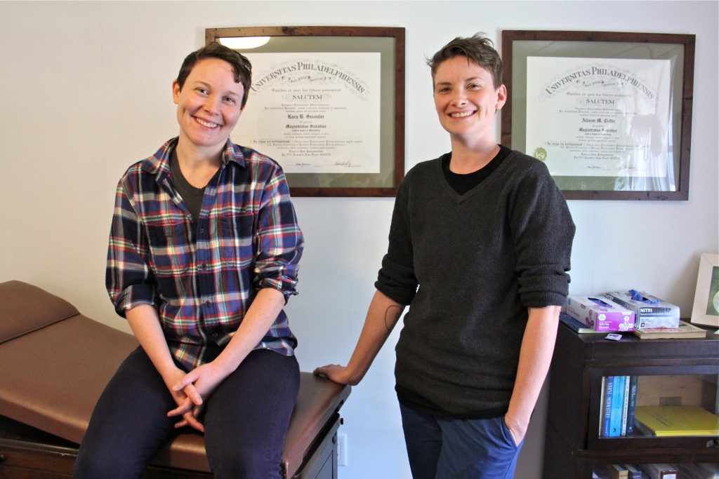 2019 05 15-e lee-kara secouler mac cutts-philadelphia germantown-midwives launch birthing center Kara McQuillan (left) and Mac VanTilburg of the Philadelphia Midwife Collective are trying to open Philadelphia's first free-standing birth center in Germantown. (Emma Lee/WHYY)