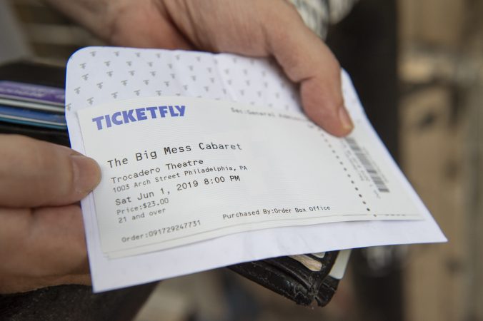 Don Saltsgaver holds his ticket for the final performance. (Jonathan Wilson for WHYY)