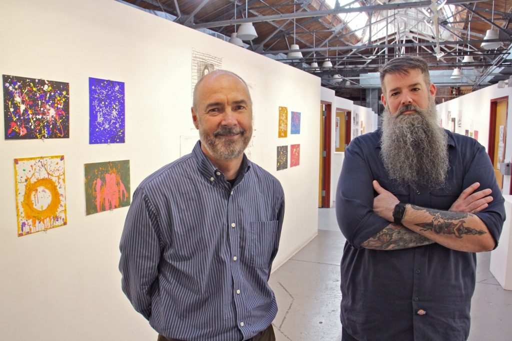 2019 06 06-e lee-lauren otis joseph kuzemka-trenton-art all nigh Lauren Otis (left), executive director of Artworks, and Joseph Kuzemka, director of Art All Night in Trenton, are preparing for the arts festival. (Emma Lee/WHYY)