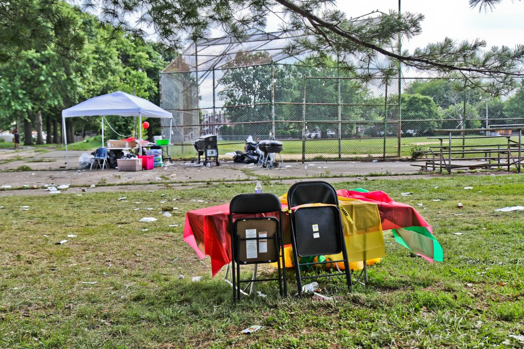 2019 06 17 eastwick shooting The scene of a shooting in Southwest Philadelphia Sunday night, where the violence interrupted a graduation party near James Finnegan and Paschall playgrounds. (Kimberly Paynter/WHYY)