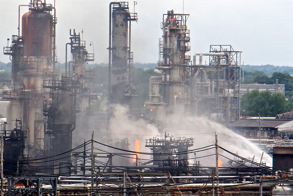 2019 06 21-e lee-philadelphia energy solutions refinery-explosion and fire A fire burns at the Philadelphia Energy Solutions refinery hours after a series of early morning explosions at the 150-year-old industrial complex at 3100 W. Passyunk Ave. (Emma Lee/WHYY)