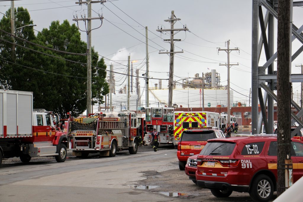 2019 06 21-e lee-philadelphia energy solutions refinery-explosion fire Philadelphia firefighters respond to the scene of a fire at the Philadelphia Energy Solutions refinery.
