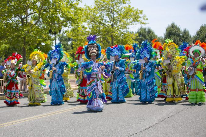 A string band performs in the San Juan Bautista Parade and Festival in Camden. (Miguel Martinez/WHYY)