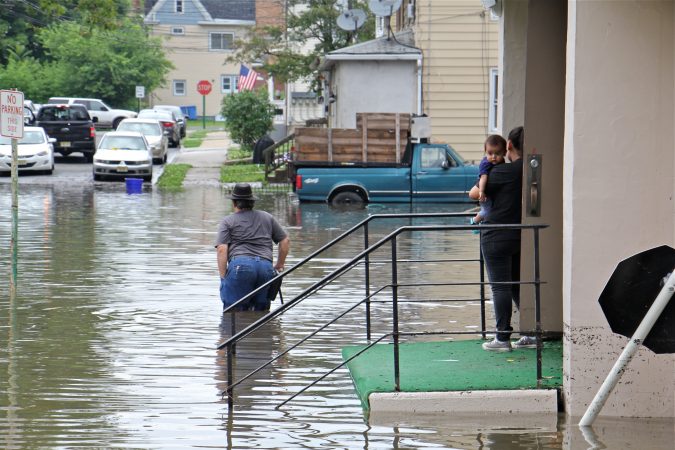 Westville residents who took refuge at Macedonia Baptist Church wait for flood waters to recede. (Emma Lee/WHYY)