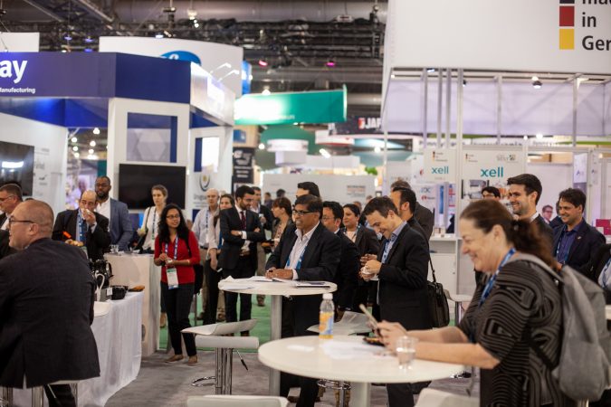 Attendees of the BIO International Convention listen to a panel discussion on the biotech industry in France Thursday on the last day of the conference. (Brad Larrison for WHYY)