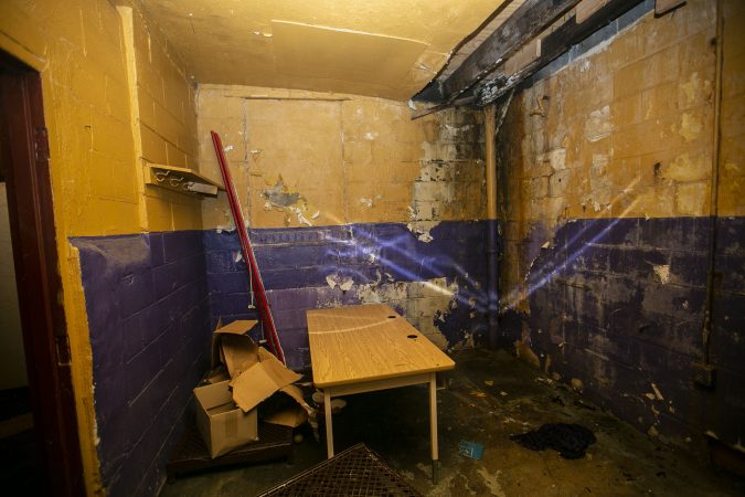 A group tours the Camden High School athletic facilities on Thursday, June 6, 2019 (Miguel Martinez for WHYY)