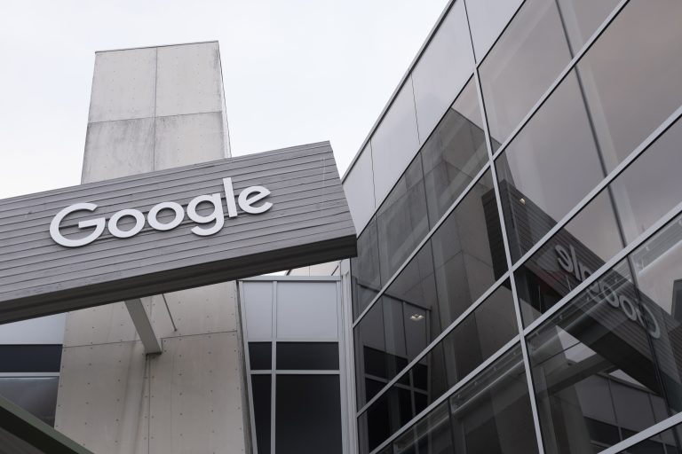 Google logo is seen at its headquarters in Mountain View, California, United States on May 21, 2019. (Photo by Yichuan Cao/Sipa USA/Sipa via AP Images)