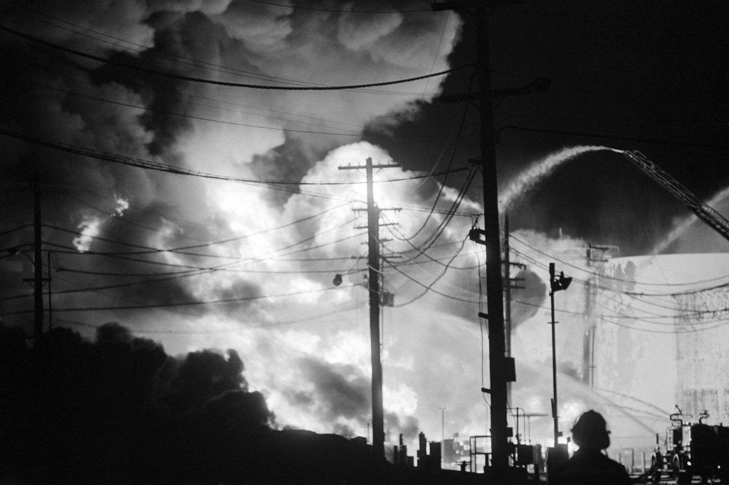 Oil Disasters Flames burst into the air after an explosion at the Arco Oil Refinery in South Philadelphia, Sunday, Oct. 12, 1975. Cause was not known and the fire was reported burning out of control. Refinery is slightly up the Schuylkill River from the Gulf Oil plant where eight firemen died fighting a blaxe on August 17. (Bill Ingraham/AP Photo)