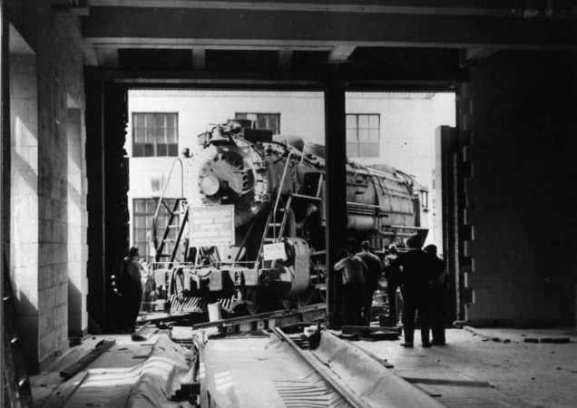 The Baldwin locomotive donated by Baldwin Locomotive Works President, Samuel Vauclain was rolled into place in the Franklin Institute in 1933 and has remained there ever since. (Courtesy of the Franklin Institute)