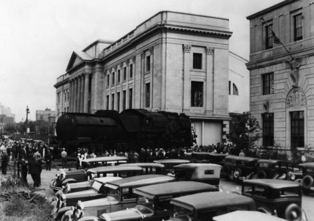 The Baldwin locomotive donated by Baldwin Locomotive Works President, Samuel Vauclain was rolled into place in the Franklin Institute in 1933 and has remained there ever since. (Courtesy of the Franklin Institute)