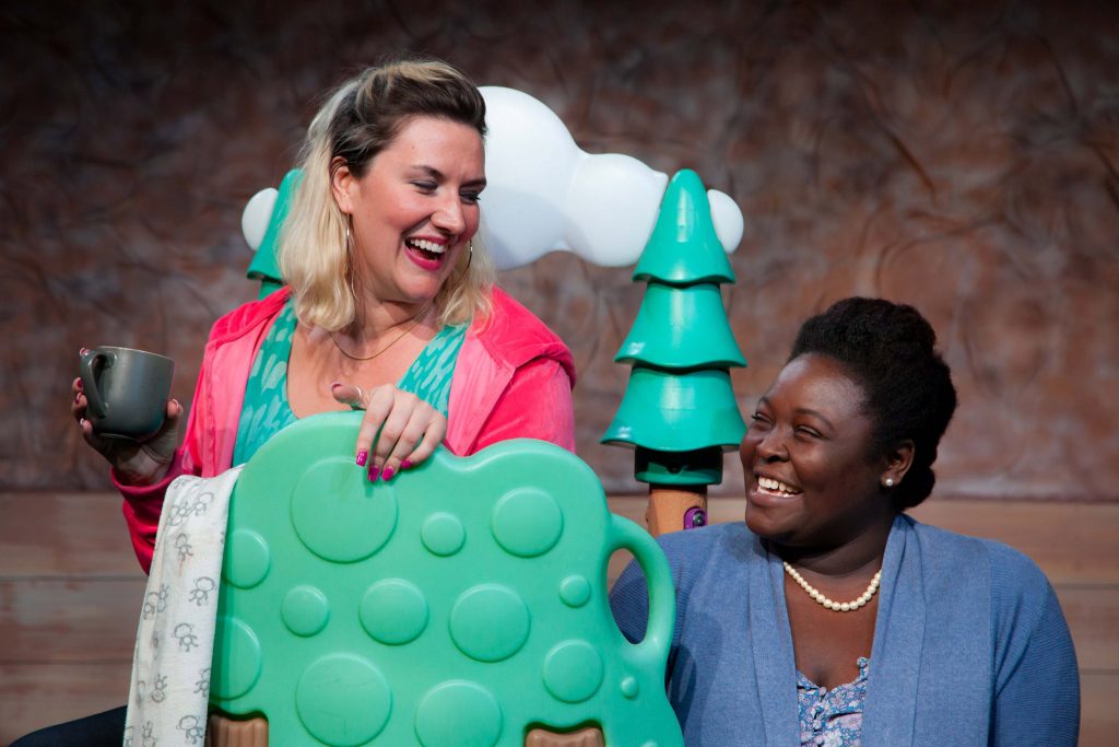 Brandi Burgess (left) as Lina and Angelica Jackson as Jessie, two new moms who meet regularly for coffee in 