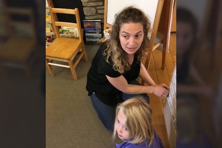 Cooperative Nursery School director Leah Corsover with a student. (Paul Jablow/The Notebook)