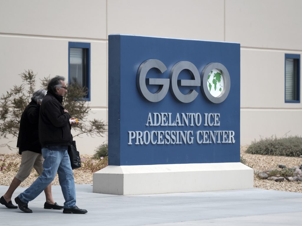 The U.S. Immigration and Enforcement processing center in Adelanto, Calif., is one of the detention facilities operated by GEO Group Inc. The U.S. Immigration and Enforcement processing center in Adelanto, Calif., is one of the detention facilities operated by GEO Group Inc. (Richard Vogel/AP Photo)